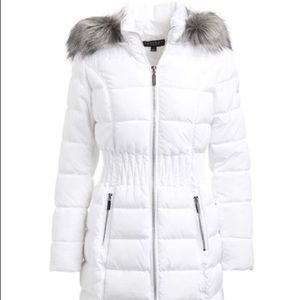 Faux Fur Trim White Puffer Coat